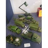 Selection of assorted Dinky and Britains military vehicles to include canons.