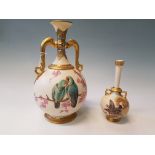 A Royal Worcester large bulbous gilded two handled vase with lovebird scene and blossom, with