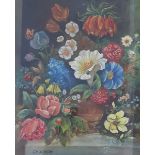 C. H. JONES. Framed, glazed, signed oil on canvas, still life with lillies, roses and butterflies,
