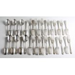 A part-canteen of Walker & Hall silver cutlery, 12 place setting, comprising dessert spoons, forks