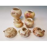 A group of Royal Worcester to include a pot with pierced lid and leaf shaped handles. Seven pieces