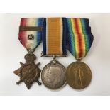 A WW1 medal group of three awarded to Private D.Plume to include the 1914 star with bar stating "5th