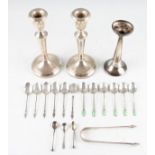 A collection of hallmarked silver, to include a set of six teaspoons each having green guilloche