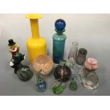 Selection of assorted glassware to include paperweights together with a Murano clown.