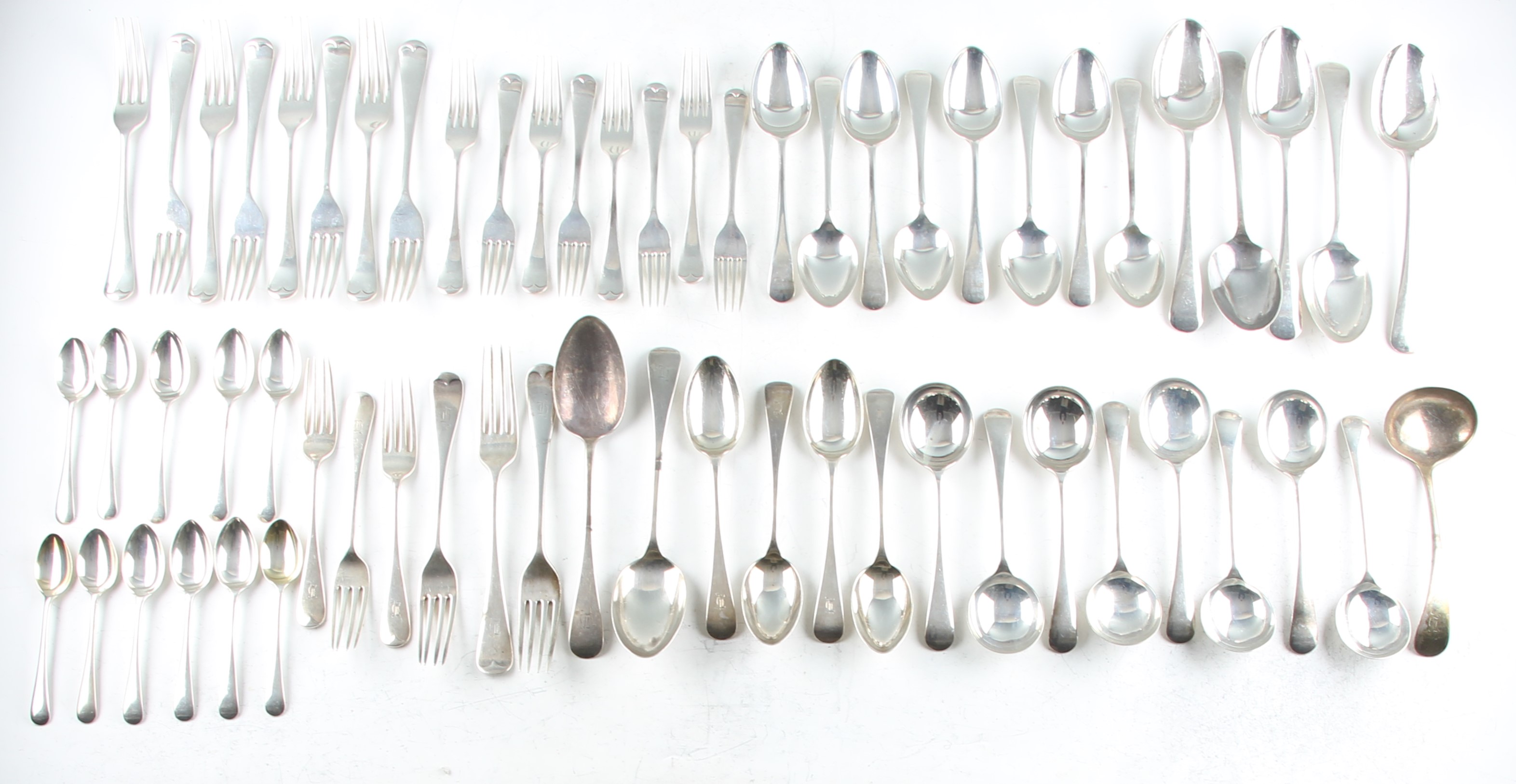 A collection of silver flatware, to include eight soup spoons, hallmarked Sheffield 1938, a ladle,