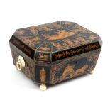 A fine Regency documentary pen work sewing box dated 1822, of canted corner rectangular form with