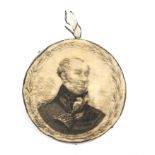 A rare printed silk pin disc one side with a bust portrait of The Duke of York within a oak leaf