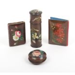 Four pieces of Spa work all floral painted comprising a cylinder reel box with three division reel