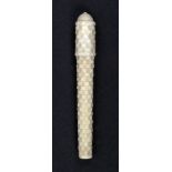 A 19th Century engine turned ivory needle case of stacked brick form, 10.5cm