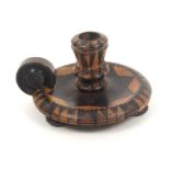 A Tunbridge ware sealing wax candle holder the stick ware sconce on dished stick ware base with