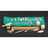 A mixed lot - sewing - 19th Century ivory and bone, comprising an Indian ivory crochet hook with