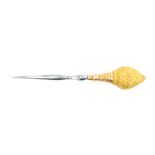 A fine gold mounted stiletto, the steel stem with faceted baluster below a floral handle, 9.7cm