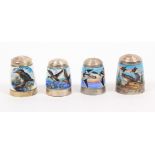 Four silver and enamel thimbles by Peter Swingler all depicting birds comprising one of a Kingfisher