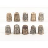 Ten attractive British silver thimbles mostly early 20th Century (10)