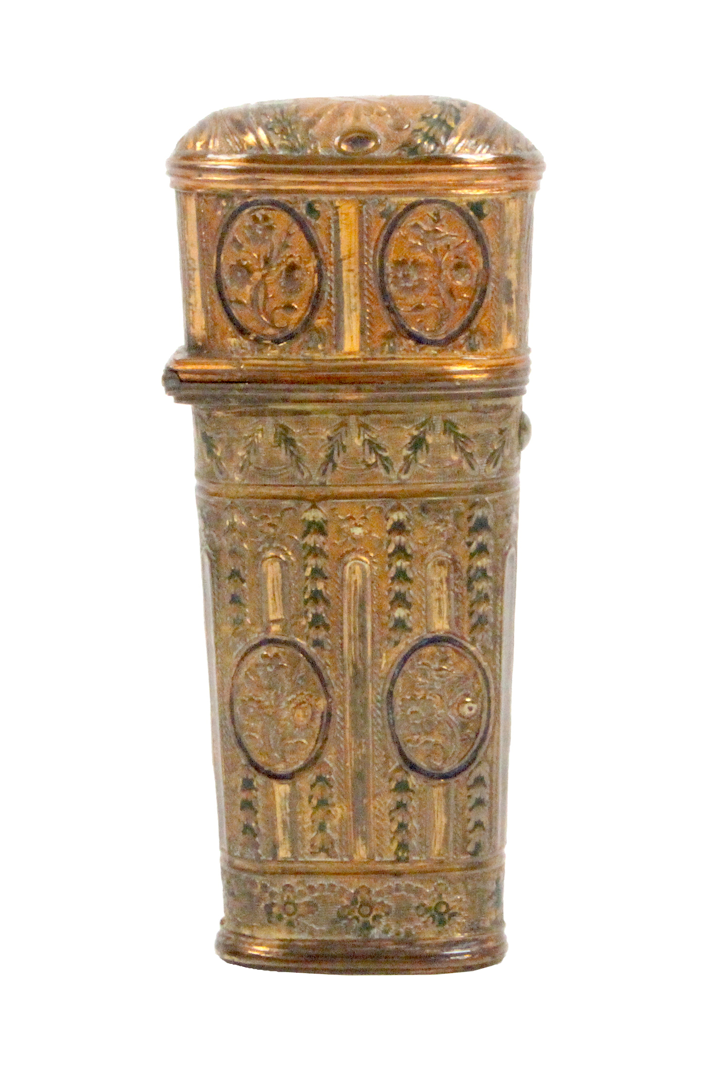 A late 18th Century gilded copper and silvered etui of oval section and tapering form, decorated - Bild 2 aus 2