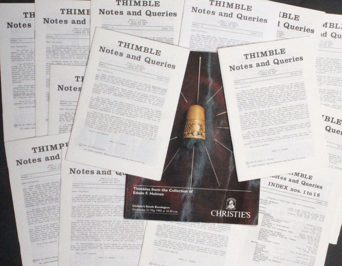 Edwin Holmes - Thimble Notes And Queries No. 2 Spring 1989 to No. 20 Autumn 1993 inclusive