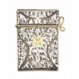 An early 19th Century silver gilt filigree work card case of rectangular form the whole in scrolling