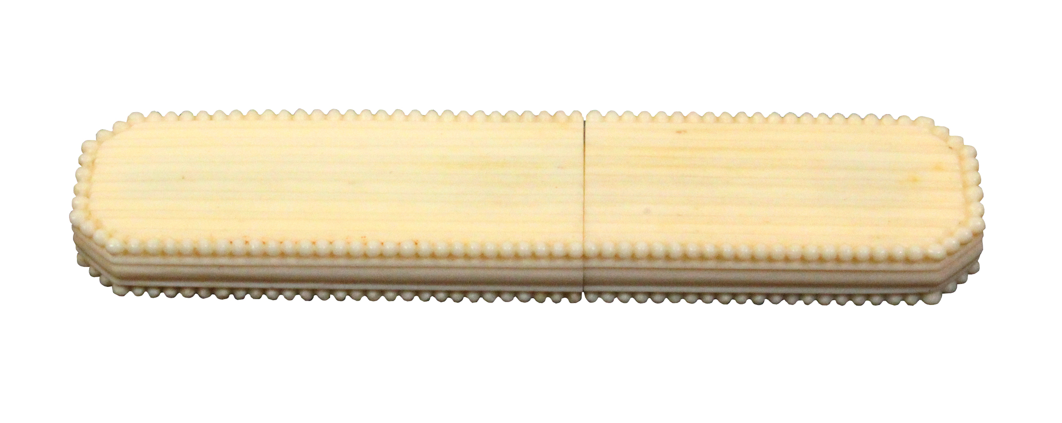 A fine early 19th Century ivory needle case of cut corner rectangular form, reeded decoration within