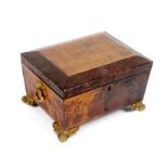 A Regency part pen work and park painted demonstration sewing box with printed trade label of ÒW.