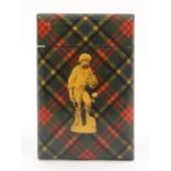 Tartan ware - a rectangular card case (M'Beth) hinged cover, one side with applied print of a