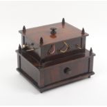 A 19th Century stained mahogany reel box of rectangular stepped form, the upper section with lift