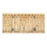 A carved ivory trip tych in the 14th Century Gothic style, Paris, 19th Century or earlier, variously