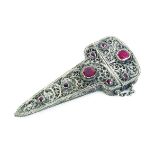A late 17th Century/early 18th Century jewelled silver filigree scissor case each side set with
