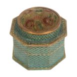 A 19th Century French box, probably a bonbonniere, in gold flex green card of octagonal form, the