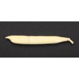 An early 19th Century ivory needle case in the form of a pea pod, 10cm