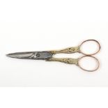 A pair of mid-19th Century two colour gold mounted French scissors the triangular section steel