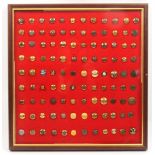 Buttons - a framed display of 118 mostly military buttons mostly for cap, most white metal or gilt