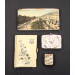 A mixed lot comprising a 19th Century French ivory notelet the cover inlaid in coloured metals and