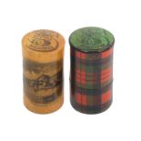 Mauchline ware - sewing - two pieces for Singer Sewing Machines comprising a cylinder needle case (