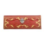 A good netting set in tooled leather case, the red leather and gilt tooled wallet form case with