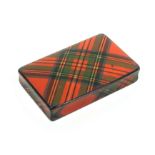 Tartan ware - a rectangular snuff box (Stuart) full wooden hinge, foil lined Interior (95%)