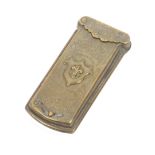 A brass Avery needle packet case - The Quadruple Golden Casket, fleur de lis, 7cm