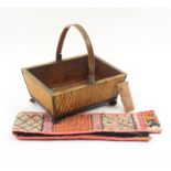 An early 19th Century Anglo Indian sewing basket, the sloping sides in split quill work on turned