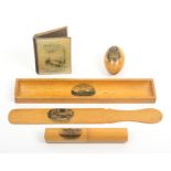 Mauchline ware - five pieces - foreign views comprising a letter knife (ForŽt De Fontainebleau, La