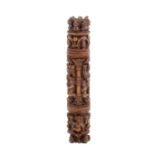 A fine French carved boxwood cylinder bodkin case, circa 1730, opening at each end, well carved with