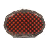 Tartan ware - a hinged purse (Rob-Roy) the shaped panels within a steel frame, four division red