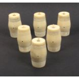 A set of six early 19th Century ivory cotton barrels, 5cm high (6)