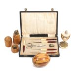 A mixed lot - sewing - comprising a seven-piece Dutch sewing companion in rectangular leatherette