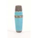 A continental white metal and blue enamel thimble compendium, screw off thimble with enamel