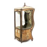 A 19th Century model of a sedan chair fitted as a display cabinet, the carcass covered in faded