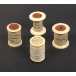 Four early 19th Century bone mounted cotton reels, all with labels for 'I and W Taylor, Leicester'