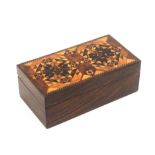 A Tunbridge ware rosewood box of rectangular form the lift off lid with an attractive stick ware