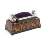 A Tunbridge ware dressing table box by Thomas Barton the sloping sides raised on bun feet and with a