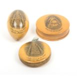 Mauchline ware - three pieces - Notre Dame - comprising a circular box (Notre Dame De Roc-