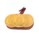 A rare George III gold foil pin cushion the front as three overlapping gold coins, 4cm