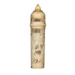 A fine French pierced and carved early 19th Century ivory bodkin case carved with love birds in a